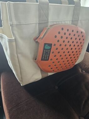 Dooney & Bourke Orange Perforated Leather Pouch Pickleball Tote
